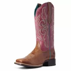 Ariat Ladies Primera Dark Tan & Pomegranate StretchFit Boots 10038461 -Wildwest Store 10038461 3 4 front