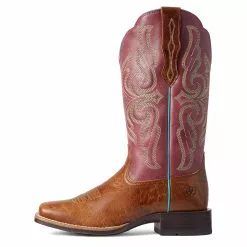 Ariat Ladies Primera Dark Tan & Pomegranate StretchFit Boots 10038461 -Wildwest Store 10038461 side