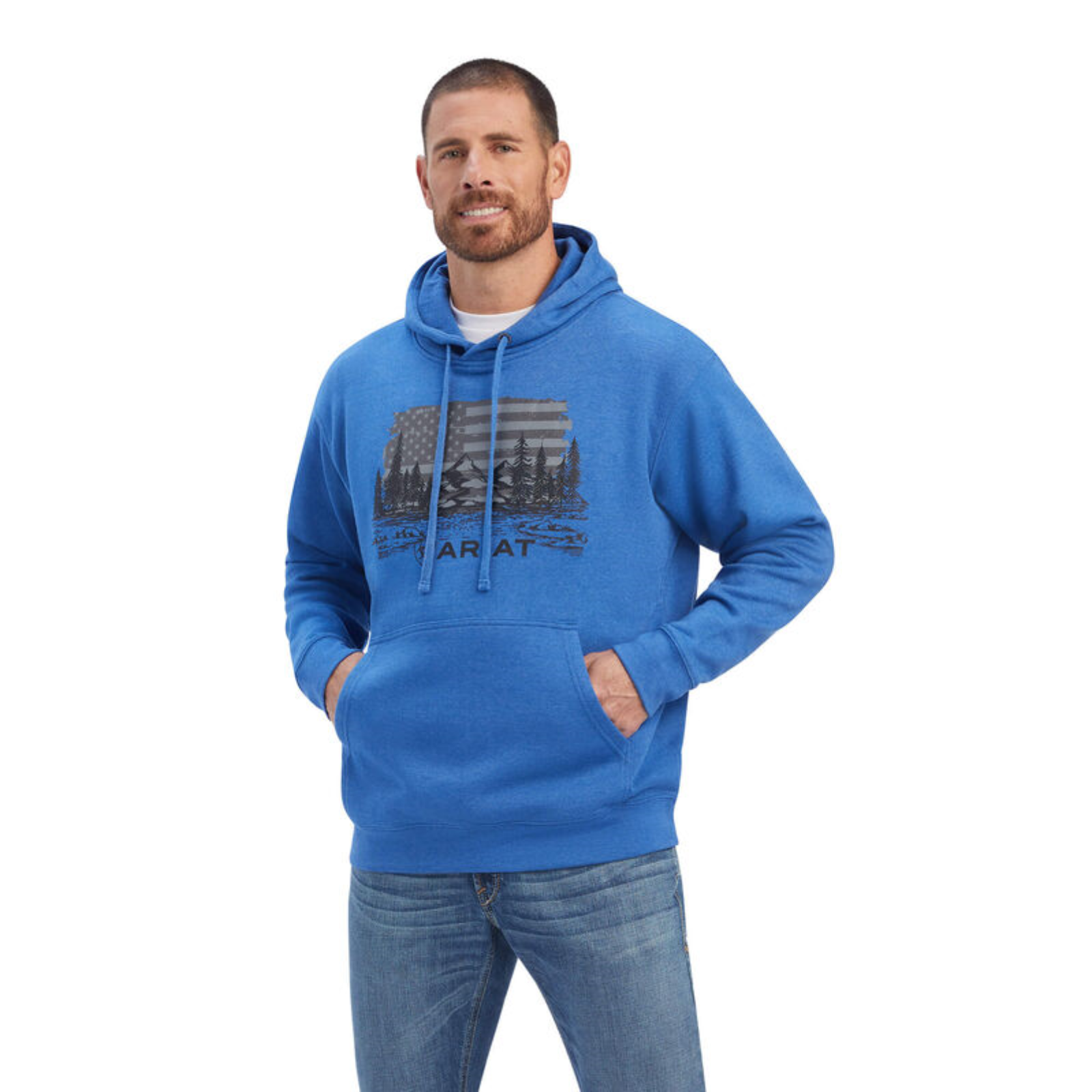Ariat® Men's Land Of The Free Classic Blue Heather Pullover Hoodie 10041718 Ariat® Men's Land Of The Free Classic Blue Heather Pullover Hoodie 10041718 -Wildwest Store 10041718b