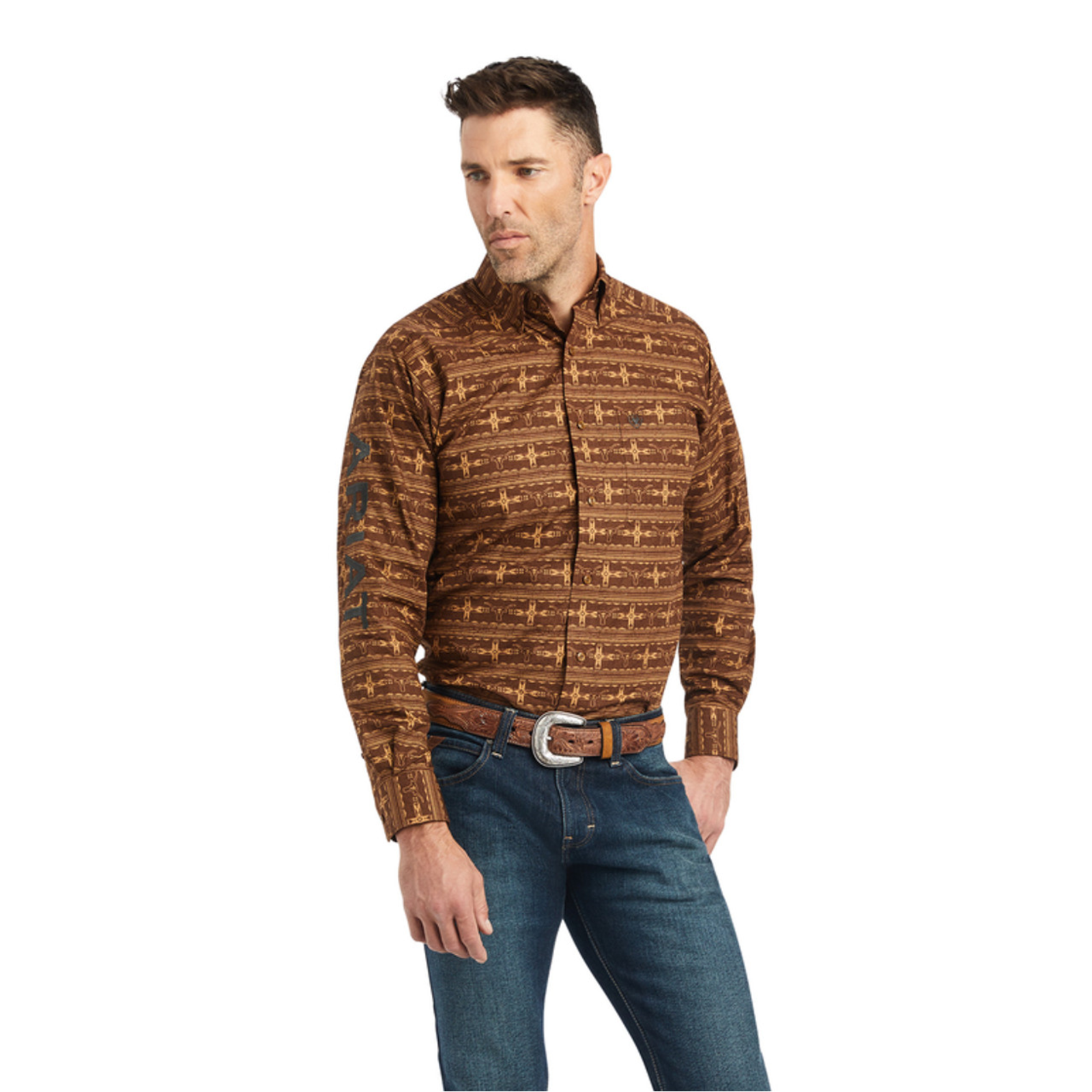 Ariat® Men's Team Toffee Brown Colter Fitted Button Down Shirt 10042353 Ariat® Men's Team Toffee Brown Colter Fitted Button Down Shirt 10042353 -Wildwest Store 10042353a