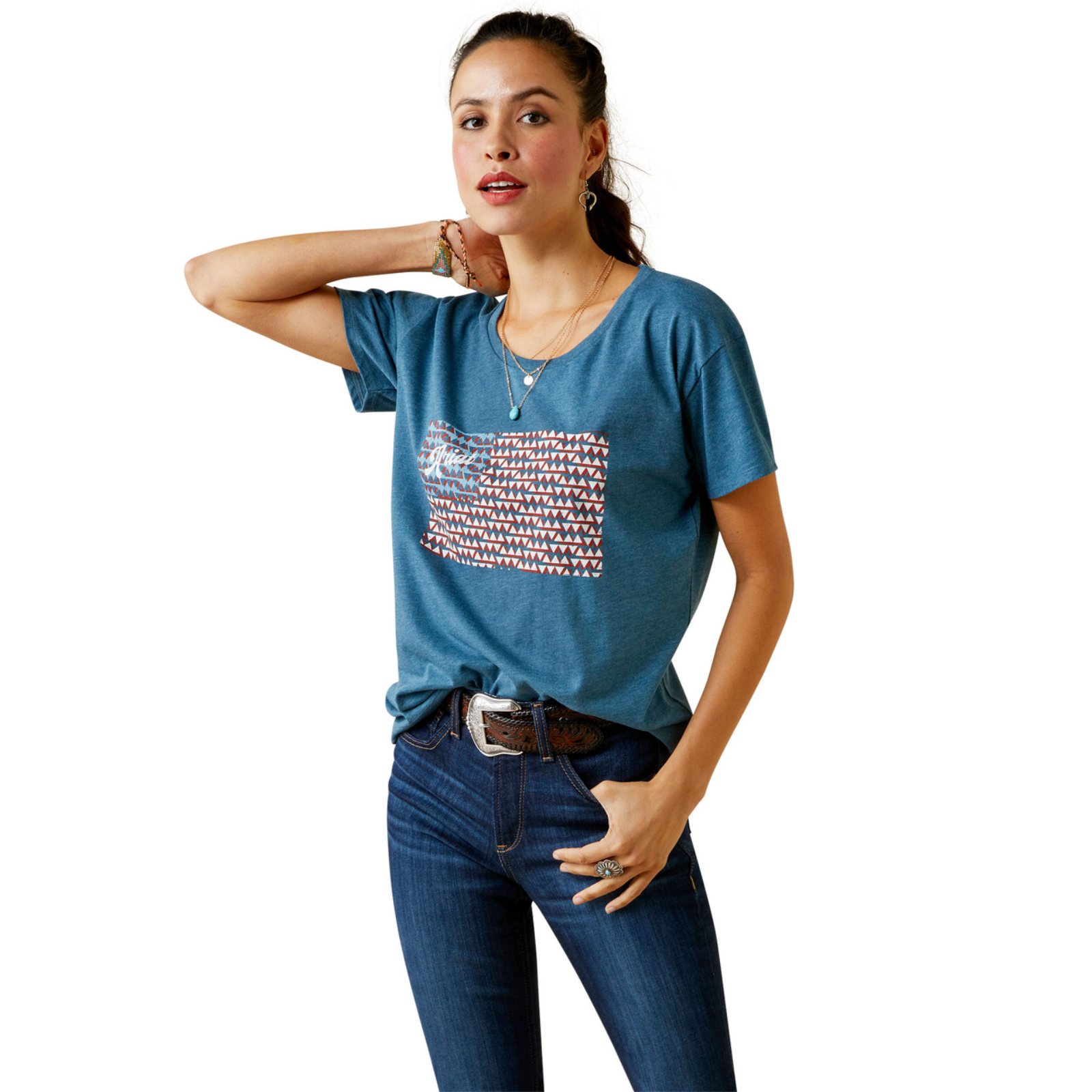 Ariat® Ladies Amarillo Graphic Steel Blue T-Shirt 10045448 Ariat® Ladies Amarillo Graphic Steel Blue T-Shirt 10045448 -Wildwest Store 10042448b