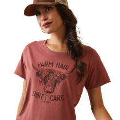 Ariat® Ladies " Farm Hair Don't Care" Graphic Red Clay T-Shirt 10044613 -Wildwest Store 10044613d