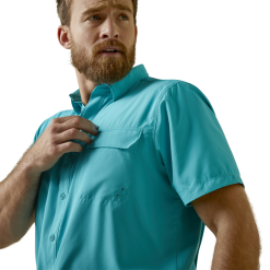 Ariat® Men's VentTEK™ Outbound Fitted Aqua Blue Button Down Shirt 10045036 -Wildwest Store 10045036b