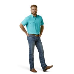 Ariat® Men's VentTEK™ Outbound Fitted Aqua Blue Button Down Shirt 10045036 -Wildwest Store 10045036e