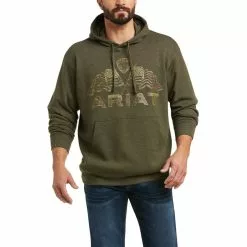 Ariat Men's Basic Brine Olive Double American Flag Hoodie 10037529