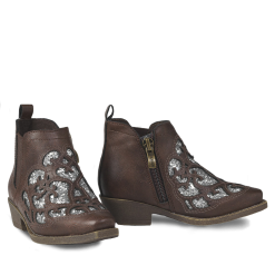 Ariat Girls Dixon Amy Silver Glitter Inlay Tan Booties A441001808