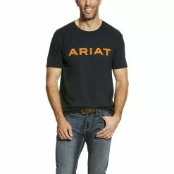 Ariat® Men's Branded Logo Navy & Orange Short Sleeve T-Shirt 10025207