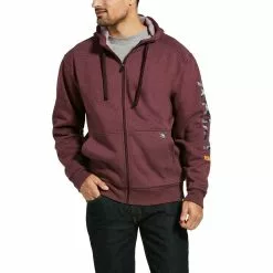 Ariat® Men's Rebar Camo Flag Full Zip Burgundy Hoodie Jacket 10032900