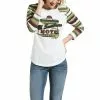 Ariat® Ladies White & Stripe Sombrero 3/4 Sleeve T-Shirt 10032816