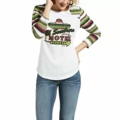 Ariat® Ladies White & Stripe Sombrero 3/4 Sleeve T-Shirt 10032816