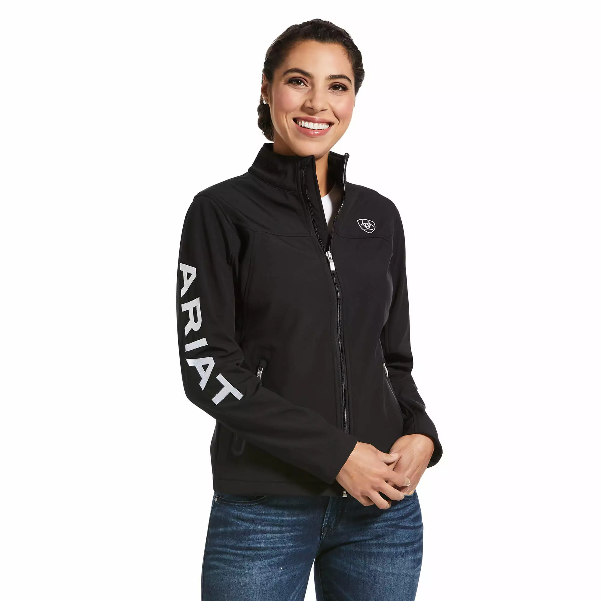 Ariat® Ladies New Team Black USA & Mexico Softshell Jacket 10043236 Ariat® Ladies New Team Black USA & Mexico Softshell Jacket 10043236 -Wildwest Store F20 WMS ENGL Gaglione 10043236 front