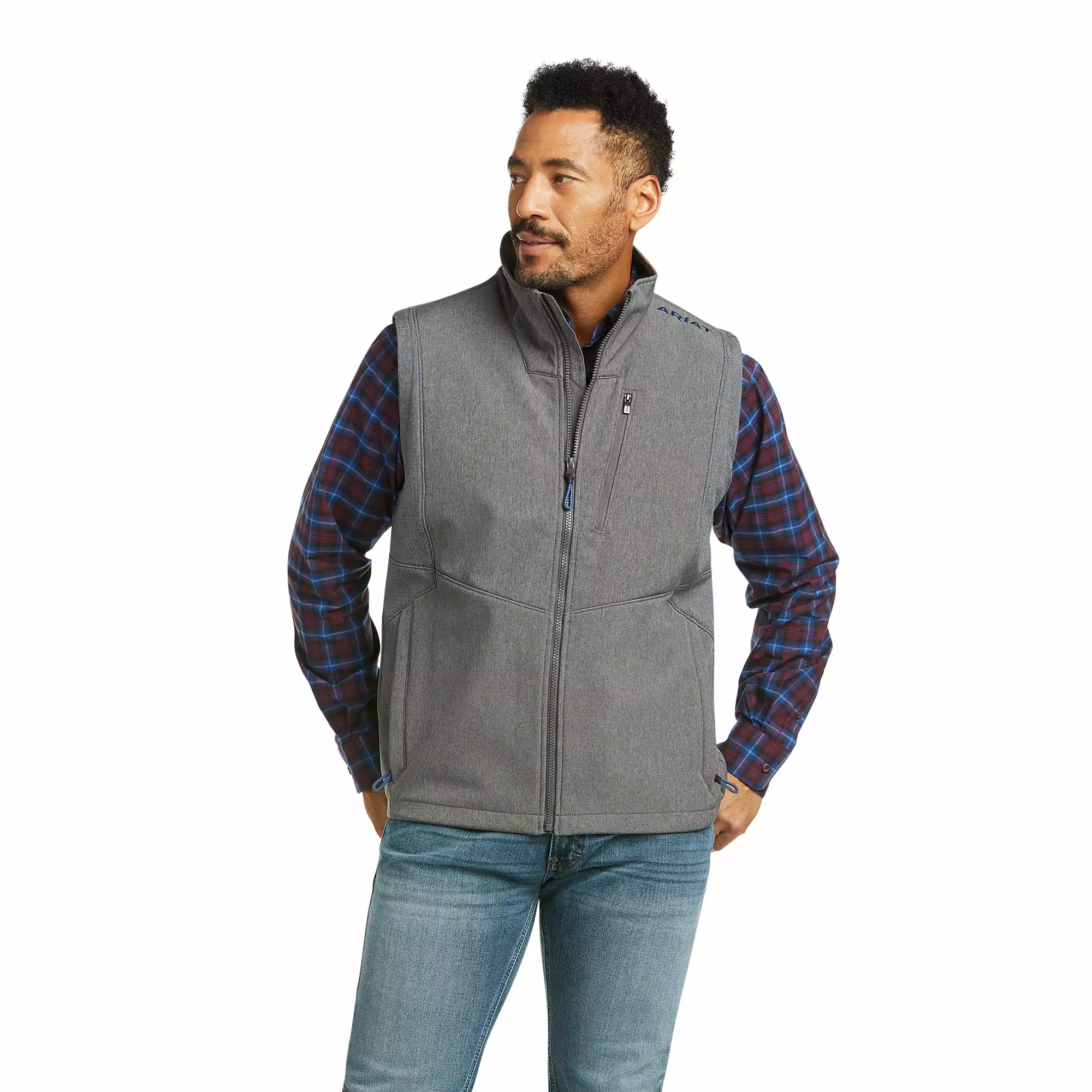Ariat Men's Vernon Vent Charcoal and Cobalt Softshell Vest 10037496 Ariat Men's Vernon Vent Charcoal And Cobalt Softshell Vest 10037496 -Wildwest Store F21 MNS WEST 10037496 front