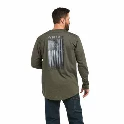 Ariat Men Rebar Workman Alloy Flag Sage Heather Graphic Shirt 10037704
