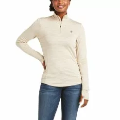 Ariat® Ladies Gridwork 1/4 Zip Baselayer Raw Canvas Shirt 10037254