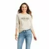 Ariat® Ladies REAL Logo Flourish LS Heather Oatmeal T-Shirt 10036965 -Wildwest Store F21 WMS WEST 10036965 front