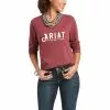 Ariat Ladies REAL Long Sleeve Fig Galaxy Red Logo Tee 10037523 -Wildwest Store F21 WMS WEST 10037523 front