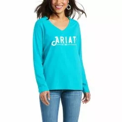 Ariat Ladies REAL Long Sleeve Lake Blue Logo Tee 10037524
