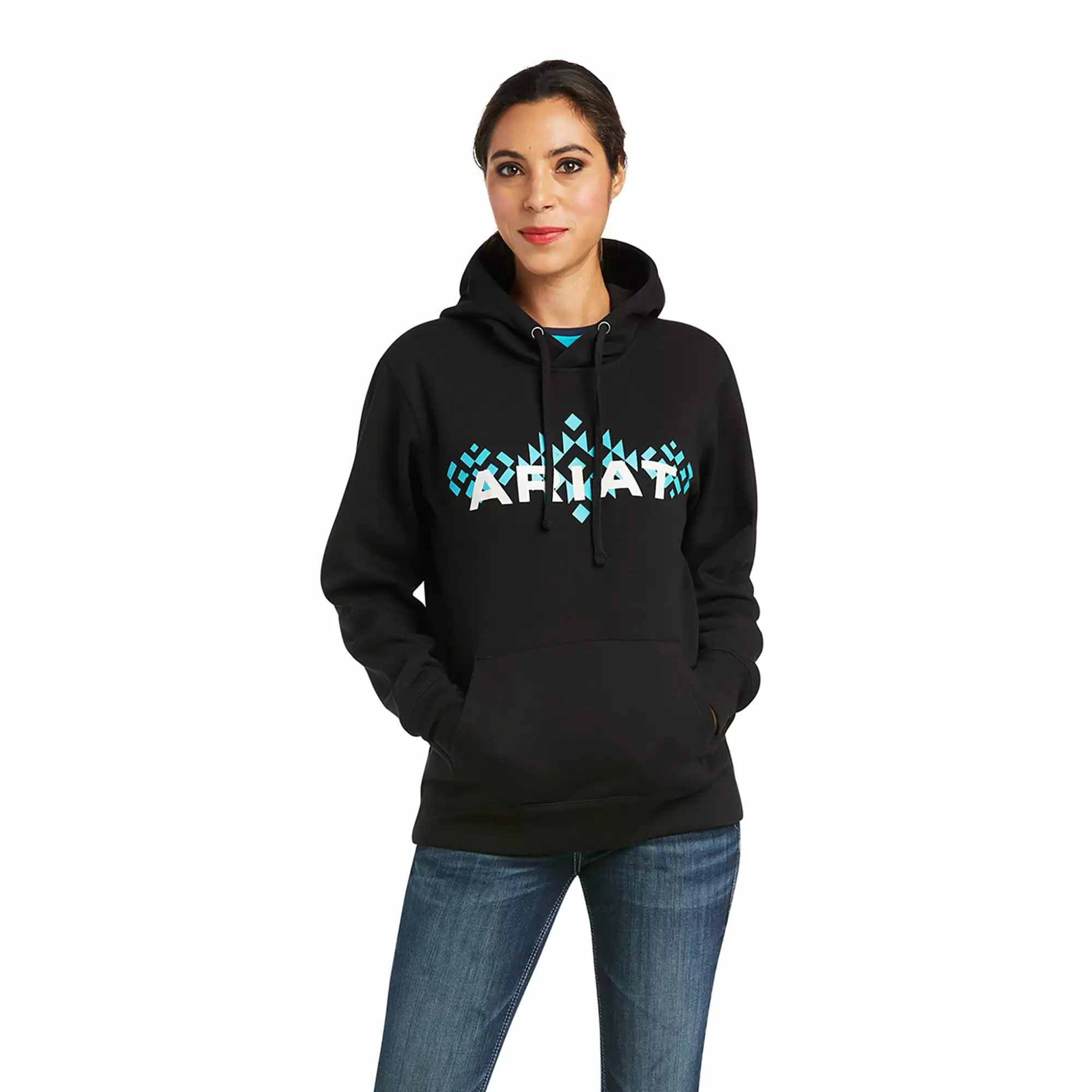 Ariat® Women's REAL™ Black Chest Logo Hoodie 10037576 Ariat® Women's REAL™ Black Chest Logo Hoodie 10037576 -Wildwest Store F21 WMS WEST 10037576 front 1