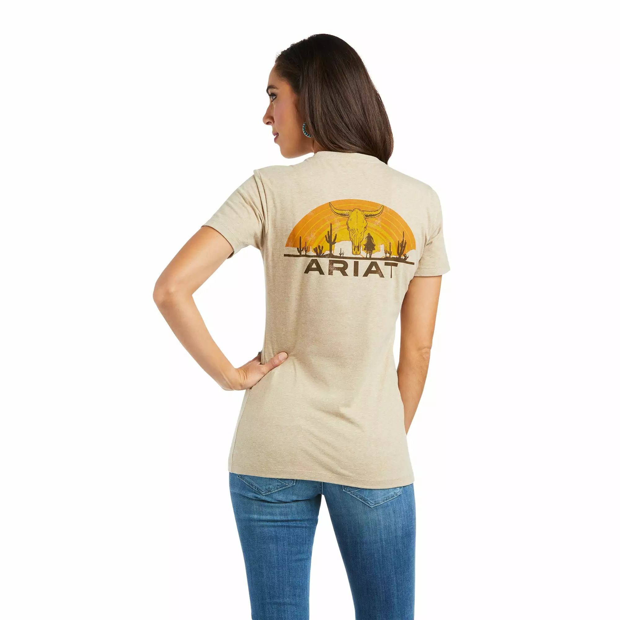 Ariat® Ladies Rising Sun Oatmeal Heather T-Shirt 10037797 Ariat® Ladies Rising Sun Oatmeal Heather T-Shirt 10037797 -Wildwest Store F21 WMS WEST 10037797 back