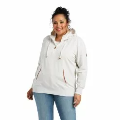 Ariat® Ladies REAL Elevated Long Sleeve White Sand Hoodie 10037895 -Wildwest Store F21 WMS WEST 10037895 front plus