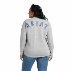 Ariat Ladies REAL Oversized Long Sleeve Heather Grey T-Shirt 10038077 -Wildwest Store F21 WMS WEST 10038077 back plus