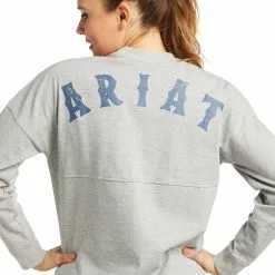 Ariat Ladies REAL Oversized Long Sleeve Heather Grey T-Shirt 10038077 -Wildwest Store F21 WMS WEST 10038077 detail01