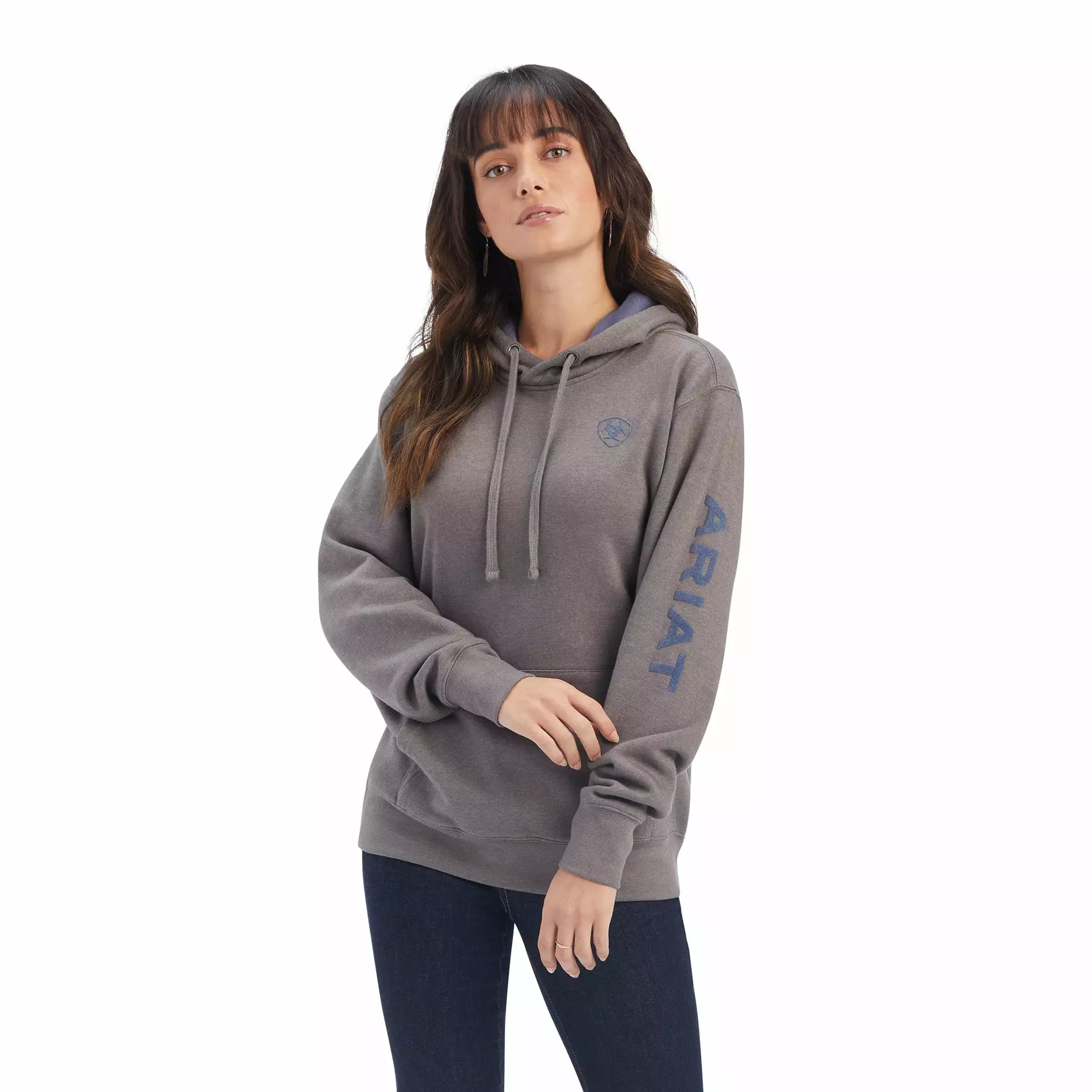 Ariat® Ladies R.E.A.L.™ Arm Logo Heather Charcoal Hoodie 10038908 Ariat® Ladies R.E.A.L.™ Arm Logo Heather Charcoal Hoodie 10038908 -Wildwest Store F21 WMS WEST 10038908 front
