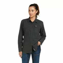 Ariat® Ladies Rebar Flannel DuraStretch™ Charcoal Work Shirt 10037478