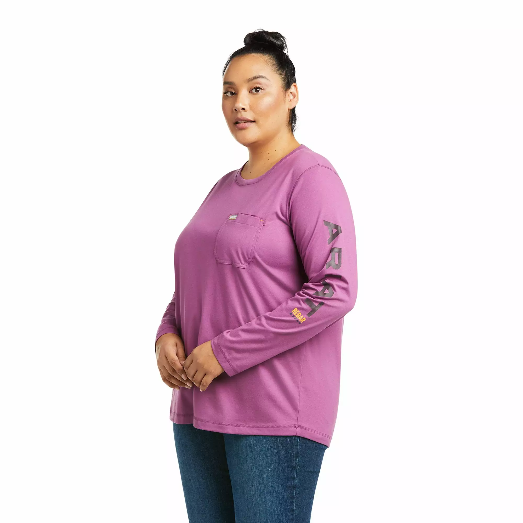 Ariat® Ladies Rebar Workman Logo Amethyst Long Sleeve T-Shirt 10037656 Ariat® Ladies Rebar Workman Logo Amethyst Long Sleeve T-Shirt 10037656 -Wildwest Store F21 WMS WORK 10037656 front plus