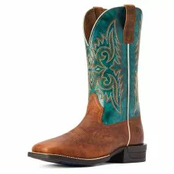 Ariat® Men's Wild Thang Brown & Green Square Toe Boots 10042393 -Wildwest Store F22 MNS WEST 10042393 3 4 front