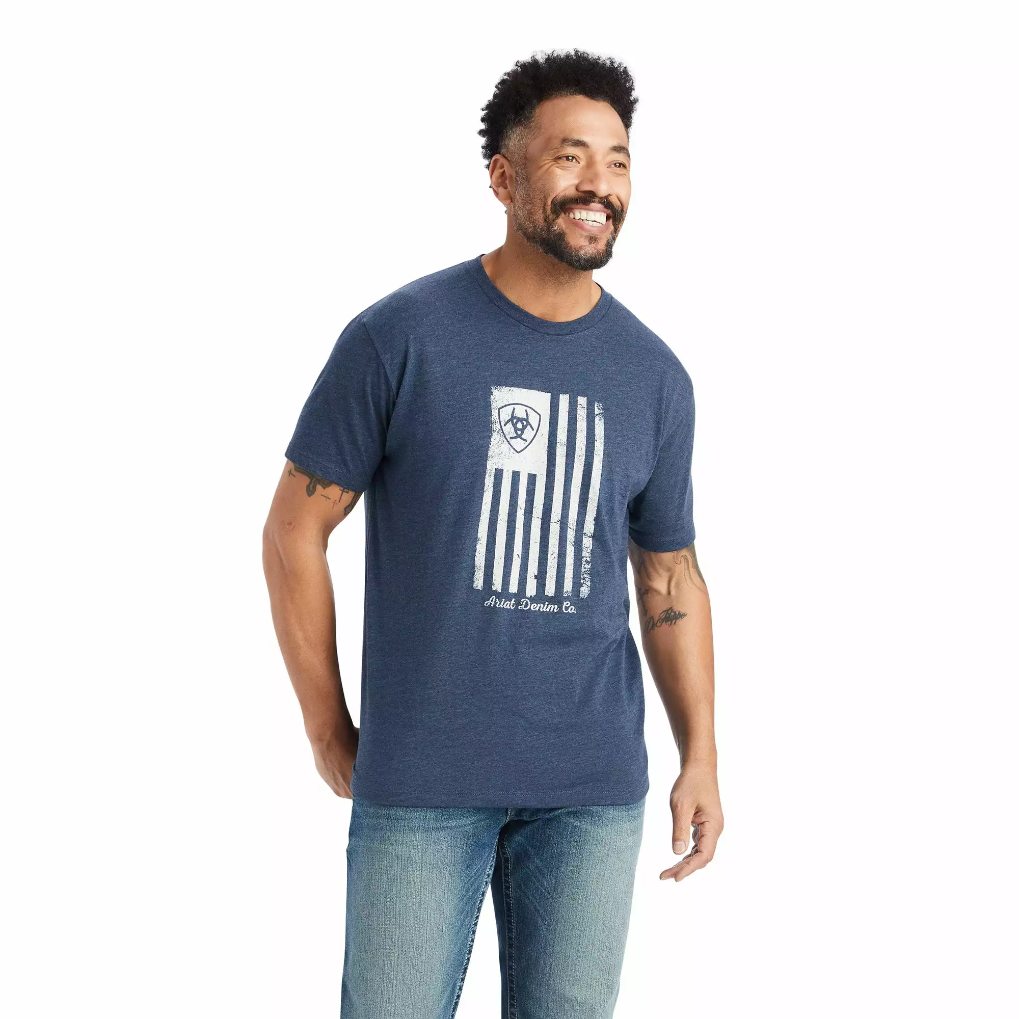 Ariat® Men's Faded American Flag Navy T-Shirt 10042656 Ariat® Men's Faded American Flag Navy T-Shirt 10042656 -Wildwest Store F22 MNS WEST 10042656 front