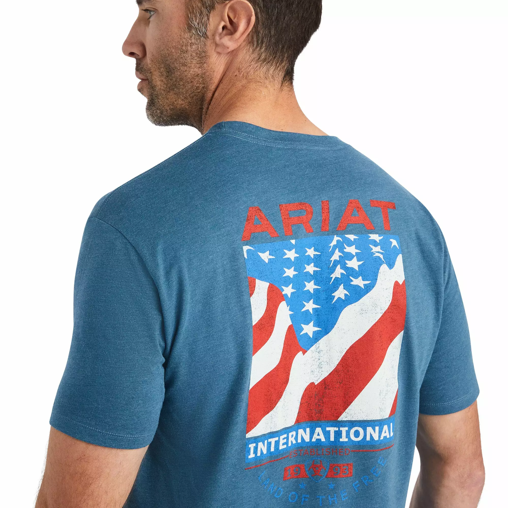 Ariat® Men's Flag Flow Steel Blue Heather Graphic T-shirt 10042758 Ariat® Men's Flag Flow Steel Blue Heather Graphic T-shirt 10042758 -Wildwest Store F22 MNS WEST 10042758 detail01