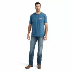 Ariat® Men's Flag Flow Steel Blue Heather Graphic T-shirt 10042758 2 Ariat® Men's Flag Flow Steel Blue Heather Graphic T-shirt 10042758 -Wildwest Store F22 MNS WEST 10042758 full