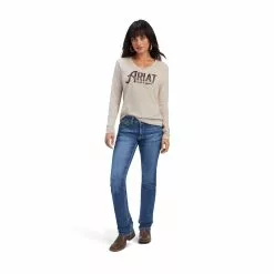 Ariat® Ladies R.E.A.L™ Chest Logo Oatmeal Heather T-shirt 10041337 -Wildwest Store F22 WMS WEST 10041337 full