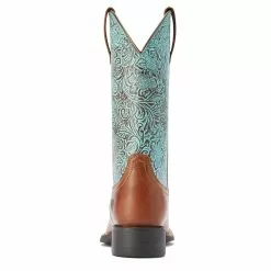 Ariat® Ladies Round Up Square Toe Brown & Turquoise Boots 10042534 -Wildwest Store F22 WMS WEST 10042534 heel
