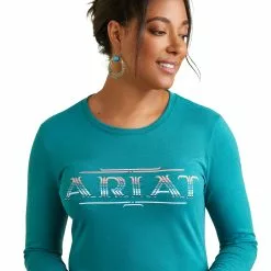 Ariat® Ladies Serape Style Teal Green Heather T-Shirt 10042785 3 Ariat® Ladies Serape Style Teal Green Heather T-Shirt 10042785 -Wildwest Store F22 WMS WEST 10042785 detail01