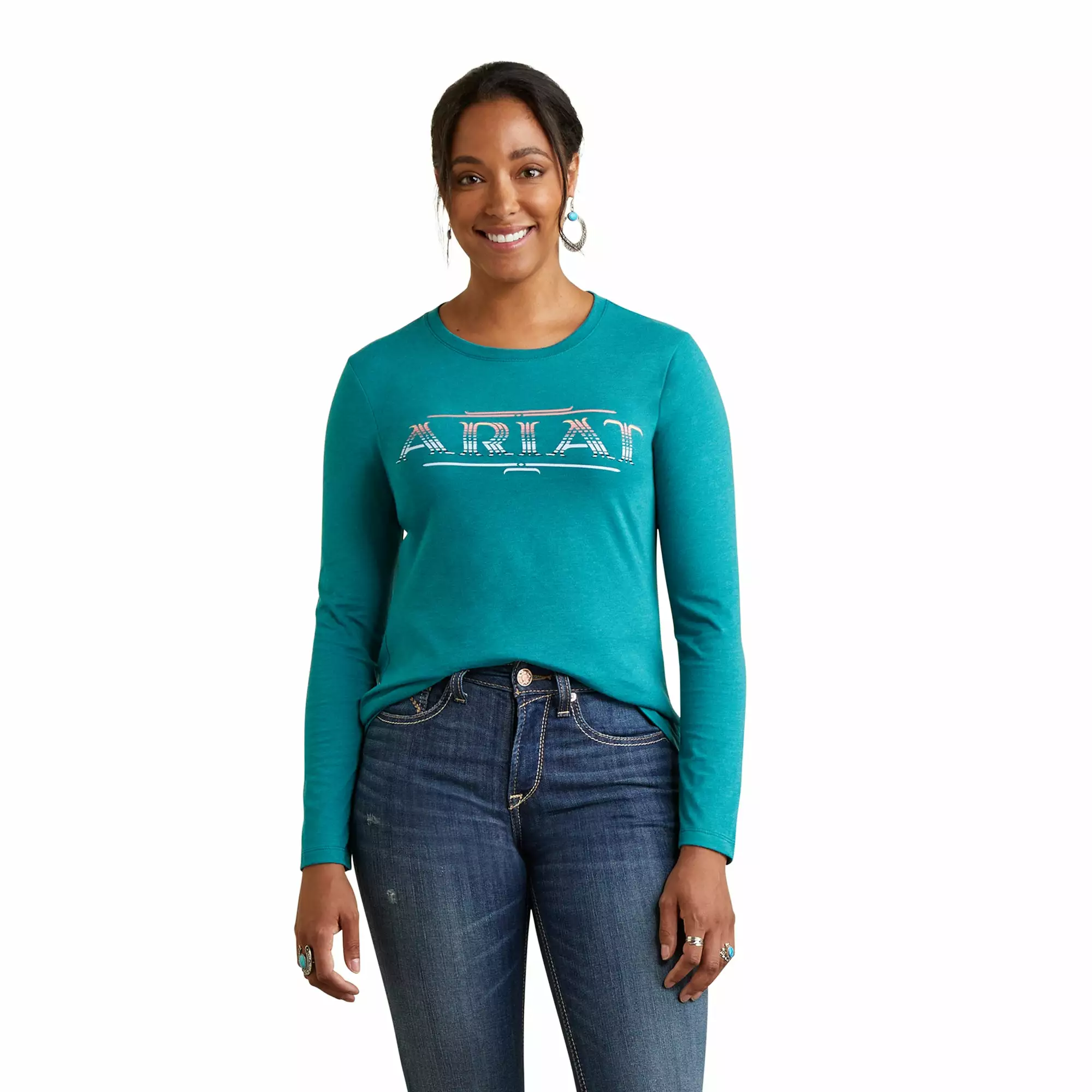 Ariat® Ladies Serape Style Teal Green Heather T-Shirt 10042785 Ariat® Ladies Serape Style Teal Green Heather T-Shirt 10042785 -Wildwest Store F22 WMS WEST 10042785 front