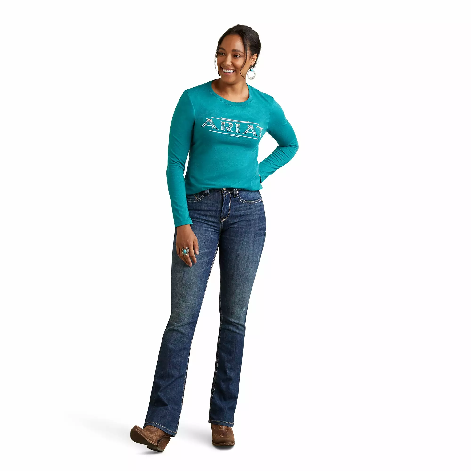 Ariat® Ladies Serape Style Teal Green Heather T-Shirt 10042785 Ariat® Ladies Serape Style Teal Green Heather T-Shirt 10042785 -Wildwest Store F22 WMS WEST 10042785 full