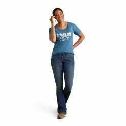 Ariat® Ladies Farm Chick Steel Blue Heather Graphic T-shirt 10042792 -Wildwest Store F22 WMS WEST 10042792 full