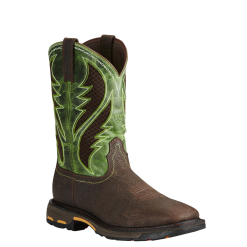Ariat® Men's WorkHog Wide Square Toe Brown & Green Work Boots 10020083