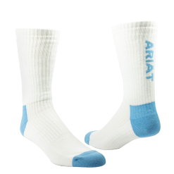 Ariat 3 Pack Cotton White & Blue Crew Socks AR2239-200