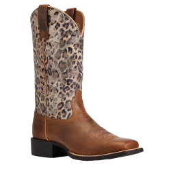 Ariat Ladies Round Up Pearl Brown & Leopard Wide Square 10040363