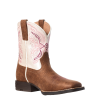 Ariat Youth Girl's Double Kicker Adobe Tan An Pink Boots 10036849