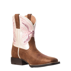 Ariat Youth Girl's Double Kicker Adobe Tan An Pink Boots 10036849