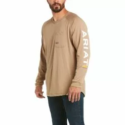Ariat® Men's Rebar Heat Fighter Long Sleeve Khaki T-Shirt 10031030