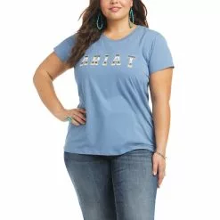 Ariat Ladies Real Cheetah Logo Blue T-Shirt 10036194 -Wildwest Store S21 WMS WEST 10036194 front plus