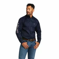 Ariat® Men's Team Logo Twill Fitted Navy & Stars Shirt 10039438
