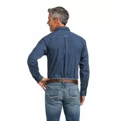 Ariat Men's Taim Stretch Skyfall Blue Fitted Button Down Shirt 10039754 -Wildwest Store S22 MNS WEST 10039754 back