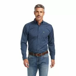 Ariat Men's Taim Stretch Skyfall Blue Fitted Button Down Shirt 10039754