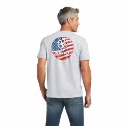 Ariat® Men's Short Sleeve Heather Grey Flag Circle T-Shirt 10039929